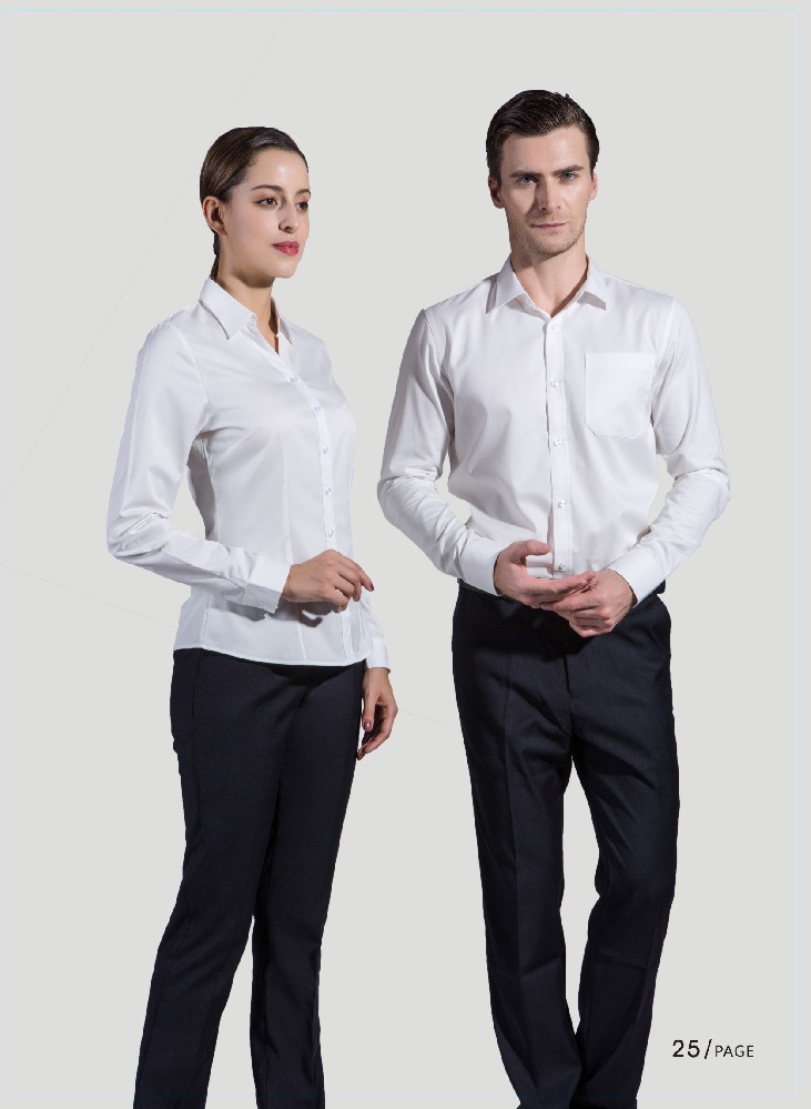 本白色斜纹男女款长袖衬衫